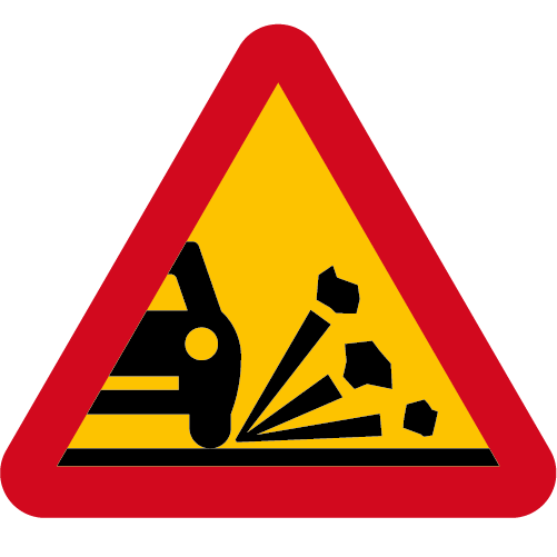 A11 Varning för stenskott röd gul triangelformat vägmärke