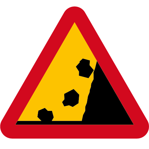 A12 Varning för stenras höger sida röd gul triangelform vägmärke