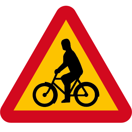 A16 Varning för cyklande och mopedförare röd gul triangelformat vägmärke