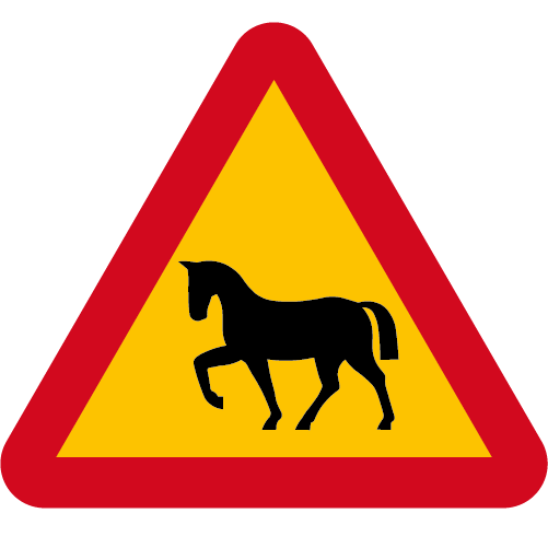A18 Varning för häst gul röd triangelformat vägmärke