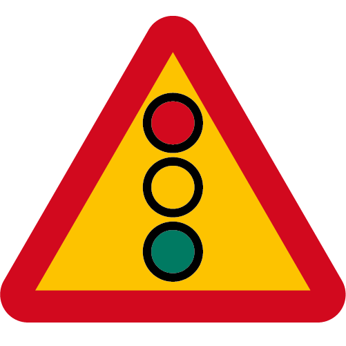 A22. Varning för flerfärgssignal gul röd triangelformat vägmärke röd gul grön