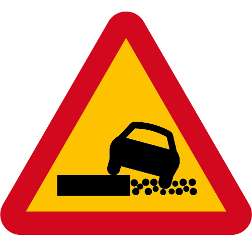 A27. Varning för svag vägkant eller hög körbanekant gul röd triangelformat vägmärke