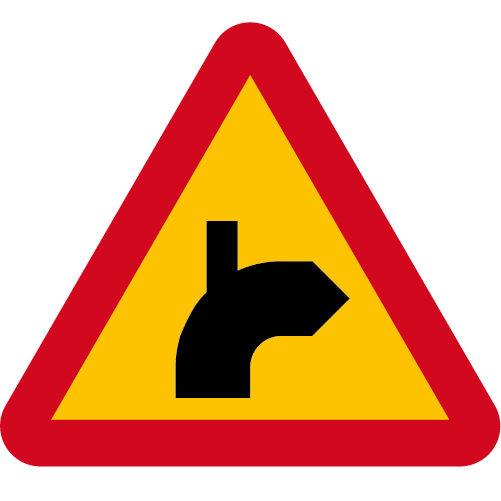 A29-20 Varning för vägkorsning där trafikanter på anslutande väg har väjningsplikt eller stopplikt gul röd triangelformat vägmärke