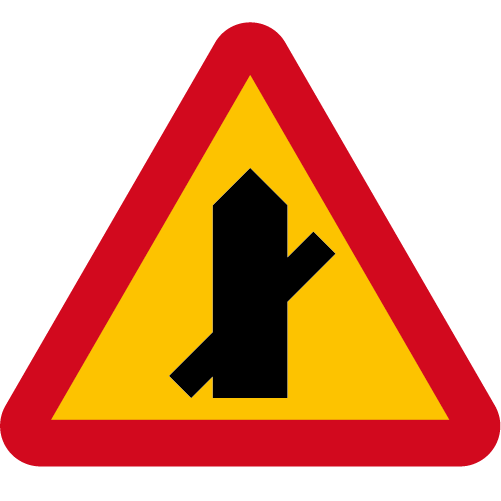 A29-8 Varning för vägkorsning där trafikanter på anslutande väg har väjningsplikt eller stopplikt gul röd triangelformat vägmärke