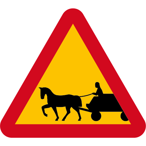 A32 Varning för fordon med förspänt dragdjur häst och vagn röd gul triangelformat vägmärke