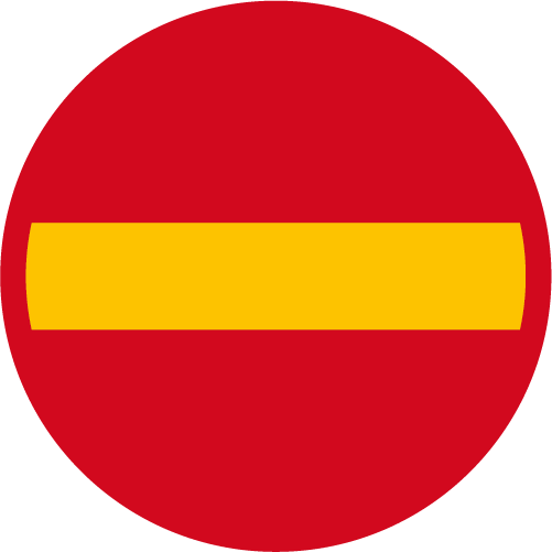 C1  Förbud mot infart med fordon runt  vägmärke röd gul
