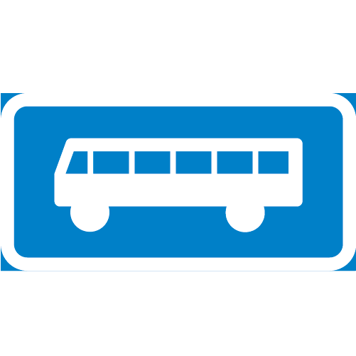 E22 Busshållplats rekantgulärt vägmärke blå vit med buss