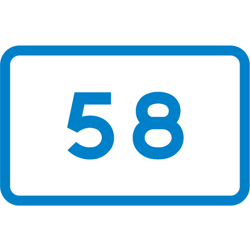 F15  Omledning rektangulär vit med blå ram vägnummer 58