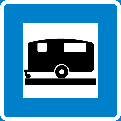 H12 Husvagnsplats kvadratisk blå vit med husvagn