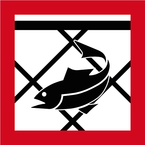 S109 Fiskeredskap Kvadratiskt sjövägmärke röd vit