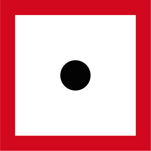 S301 Avge ljudsignal kvadratiskt sjövägmärke röd vit med punkt