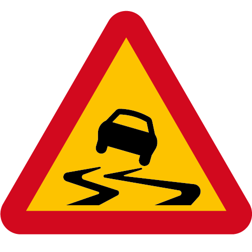 A10 Varning för slirig väg halka gul röd triangelformat vägmärke