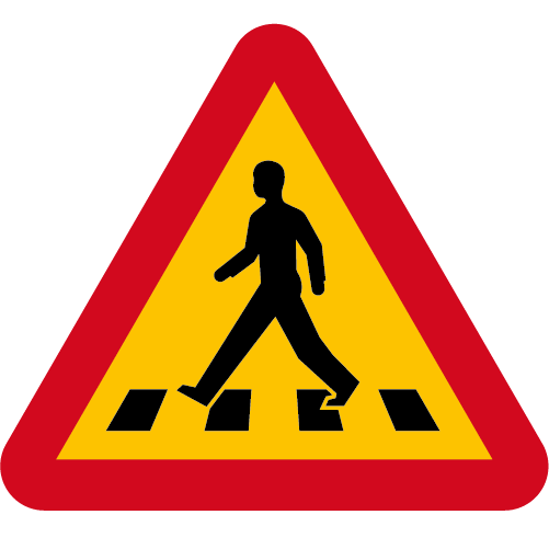 A13 Varning för övergångställe röd gul triangelformat  vägmärke
