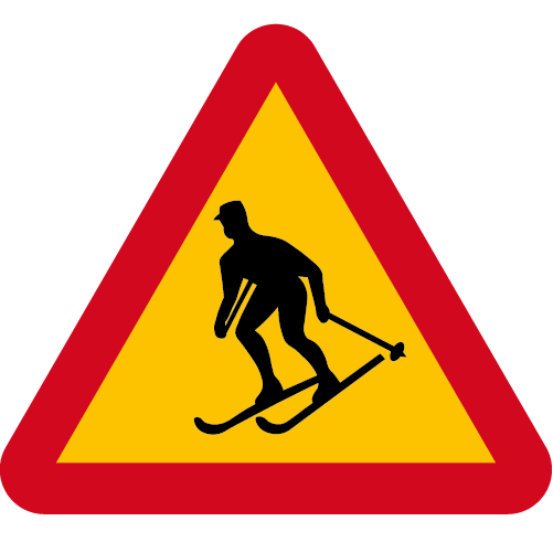 A17 Varning för skidåkare gul röd triangelformat vägmärke