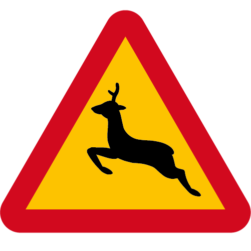 A18 Varning för rådjur gul röd triangelformat vägmärke