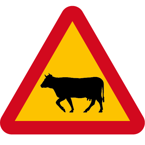 A18 Varning för ko gul röd triangelformat vägmärke