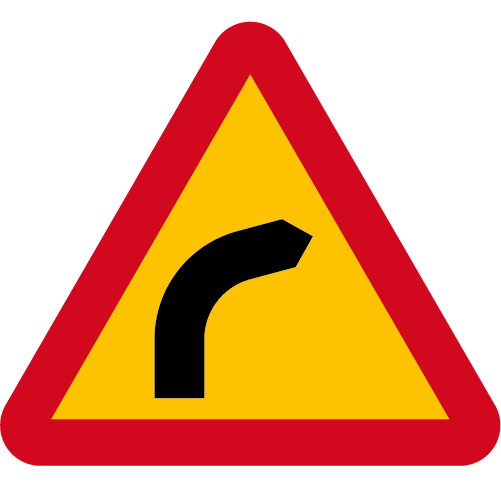 A1 Varning för farlig kurva höger röd gul triangelformat vägmärke