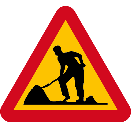 A20. Varning för vägarbete gul röd triangelformat vägmärke