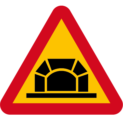 A26. Varning för tunnel gul röd triangelformat vägmärke