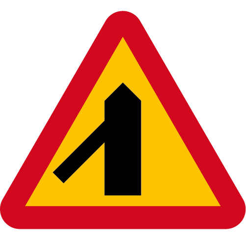 A29-11 Varning för vägkorsning där trafikanter på anslutande väg har väjningsplikt eller stopplikt gul röd triangelformat vägmärke