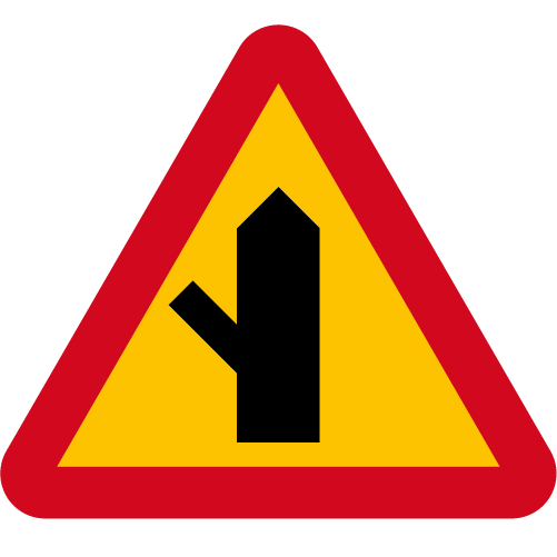 A29-12 Varning för vägkorsning där trafikanter på anslutande väg har väjningsplikt eller stopplikt gul röd triangelformat vägmärke