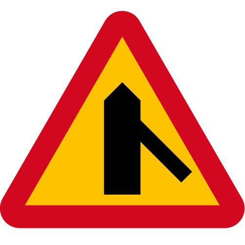 A29-14 Varning för vägkorsning där trafikanter på anslutande väg har väjningsplikt eller stopplikt gul röd triangelformat vägmärke