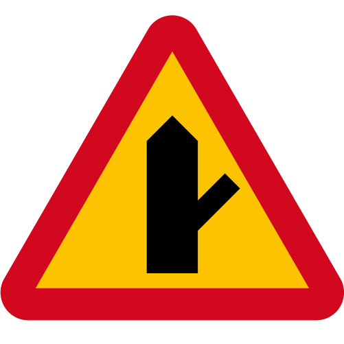 A29-15 Varning för vägkorsning där trafikanter på anslutande väg har väjningsplikt eller stopplikt gul röd triangelformat vägmärke