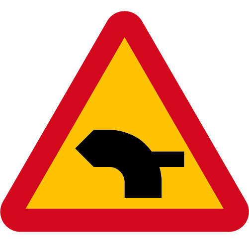 A29-18 Varning för vägkorsning där trafikanter på anslutande väg har väjningsplikt eller stopplikt gul röd triangelformat vägmärke