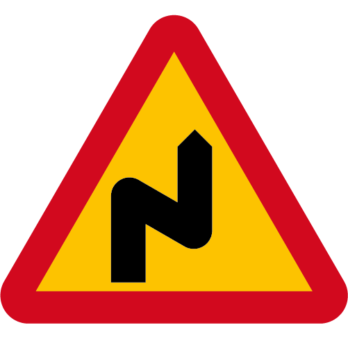 A18 Varning för flera farliga kurvor gul röd triangelformat vägmärke