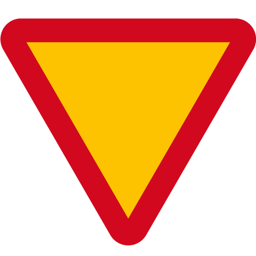 B1 Väjningsplikt gul röd triangelformat vägmärke upp och ned