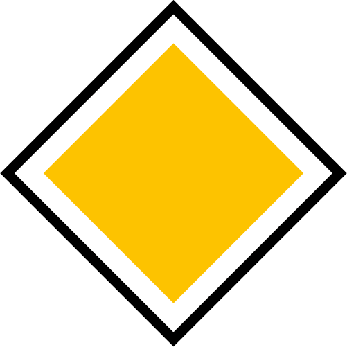 B4 Huvudled kvadratiskt vägmärke gul vit