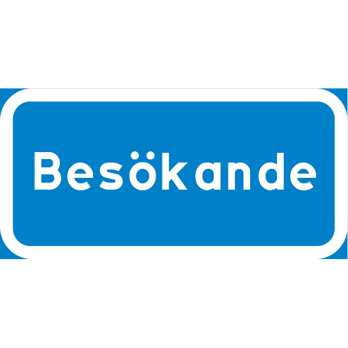 Blå vit Rektangulär tilläggstavla med texten Besökande