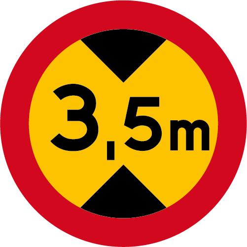C17  Begränsad fordonshöjd runt vägmärke röd gul 3,5 m