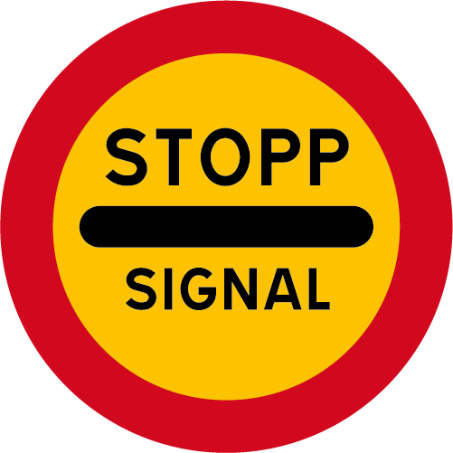 C34 Stopp för angivet ändamål runt vägmärke röd gul stopp signal