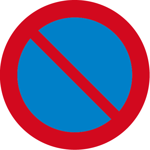 C35 Förbud mot att parkera runt vägmärke blå röd överstruken