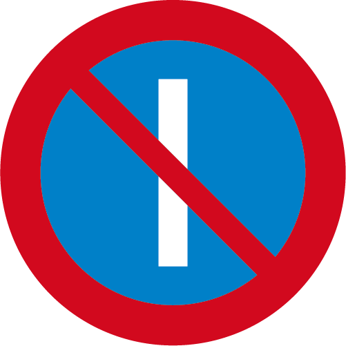 C36 Förbud mot att parkera fordon på dag med udda datum runt vägmärke blå röd överstruken 