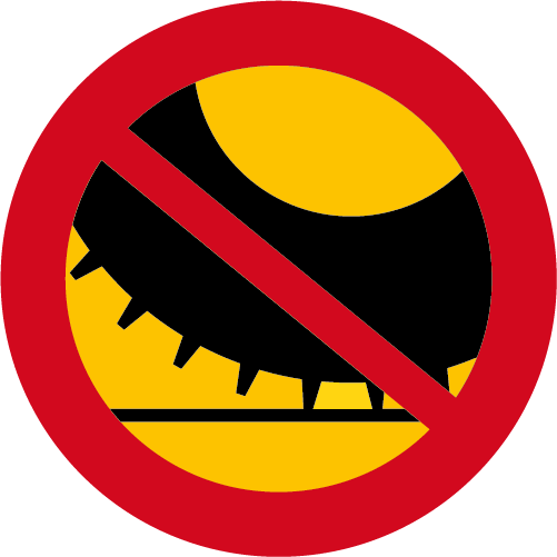 C44 Förbud mot trafik med annat motordrivet fordon med dubbdäck än moped klass II runt vägmärke gul röd 