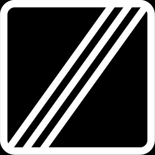 E14 Rekommenderad högsta hastighet upphör kvadratiskt svart vit vägmärke överstruken med 3 vita streck