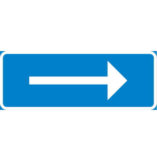 E16 Enkelriktad trafik rektangulärt vägmärke blå vit med pil höger
