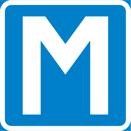E18 Mötesplats fyrkantigt vägmärke blå vit med M