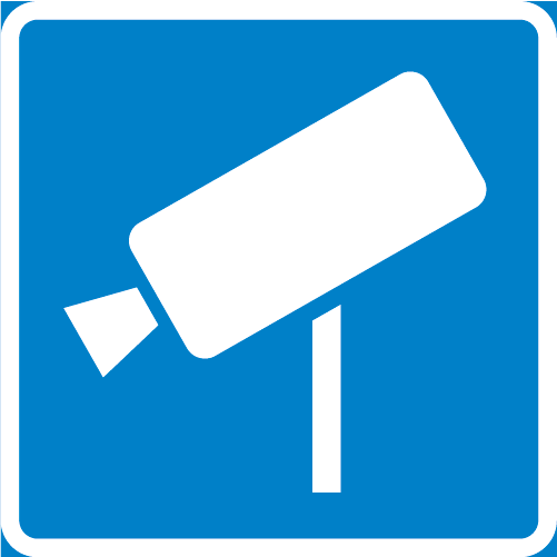 E24 Automatisk trafikövervakning kvadratiskt vägmärke blå vit med trafikkamera
