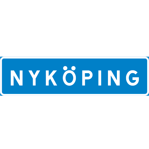 F10 Platsmärke rektangulär blå vit NYKÖPING