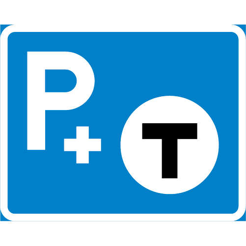 F29 Infartsparkering blå vit tilläggstavla med P + tunnelbanesymbol