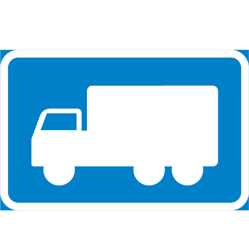 F31 Lämplig väg eller förbifart för visst fordonsslag eller trafikantgrupp lastbil vänster