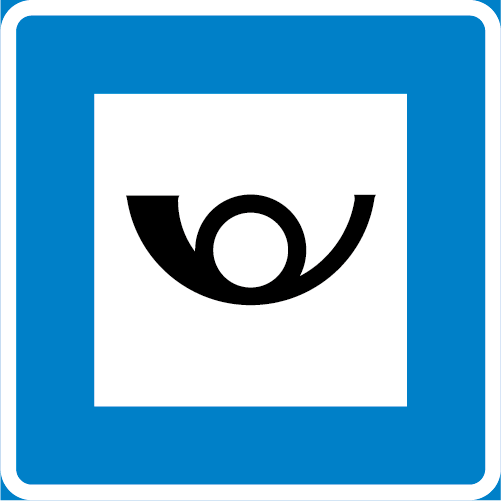 G1 Post kvadratisk blå vit med postsymbol