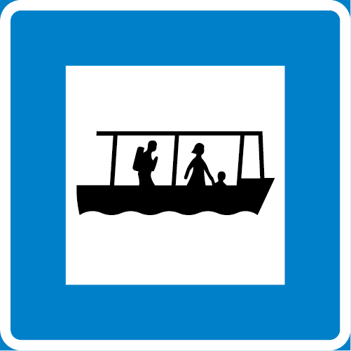 G12 Personfärja kvadratisk blå vit med symbol av färja med passagerare