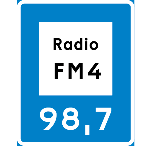 G3 Radiostation för vägtrafikinformation blå vit rektangulär med symboler för radiofrekvenser