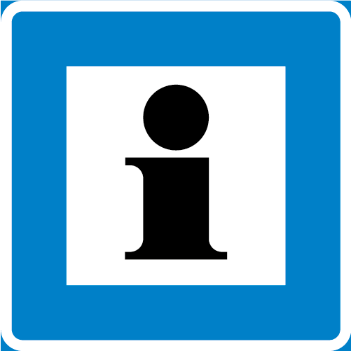 H1 Informationsplats kvadratisk blå vit med bokstaven i