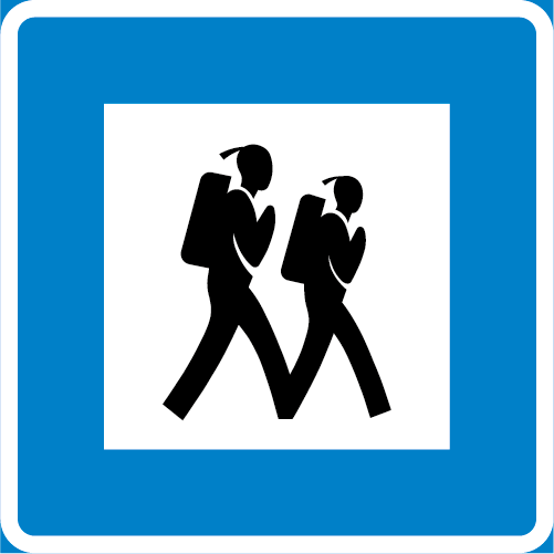 H17  Vandringsled kvadratisk blå vit med 2 vandrande personer