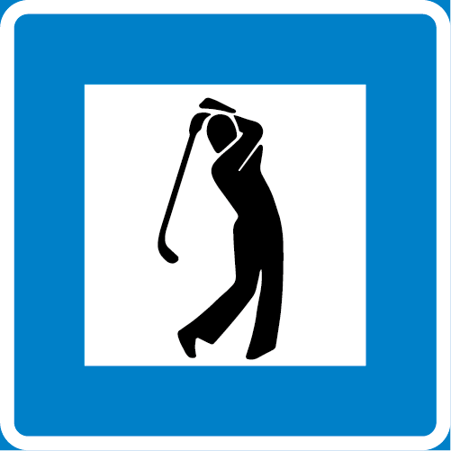 H20 Golfbana kvadratisk blå vit med golfspelare